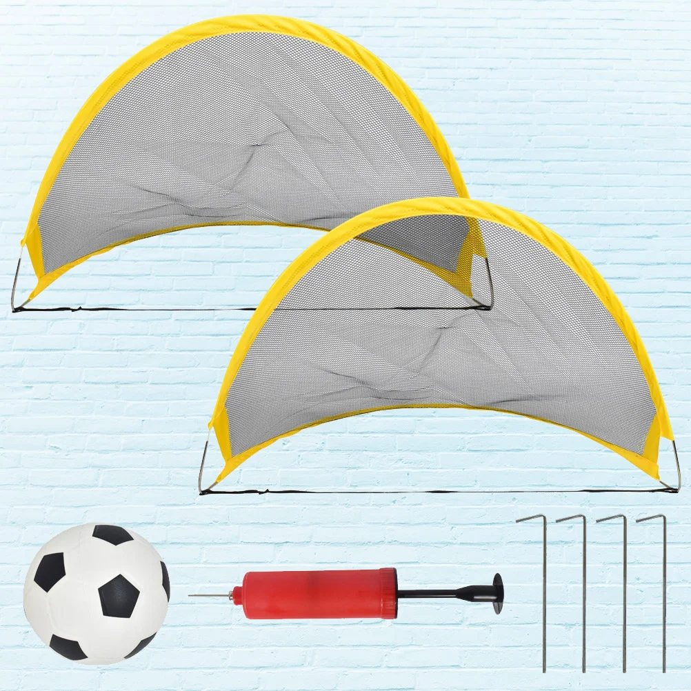 

Football Plaything Set 2 Pcs Mini Kids Soccer Goal Net with 1Pc Football 1pc Inflator and 4 Pcs Iron Nail for Kids Outdoor