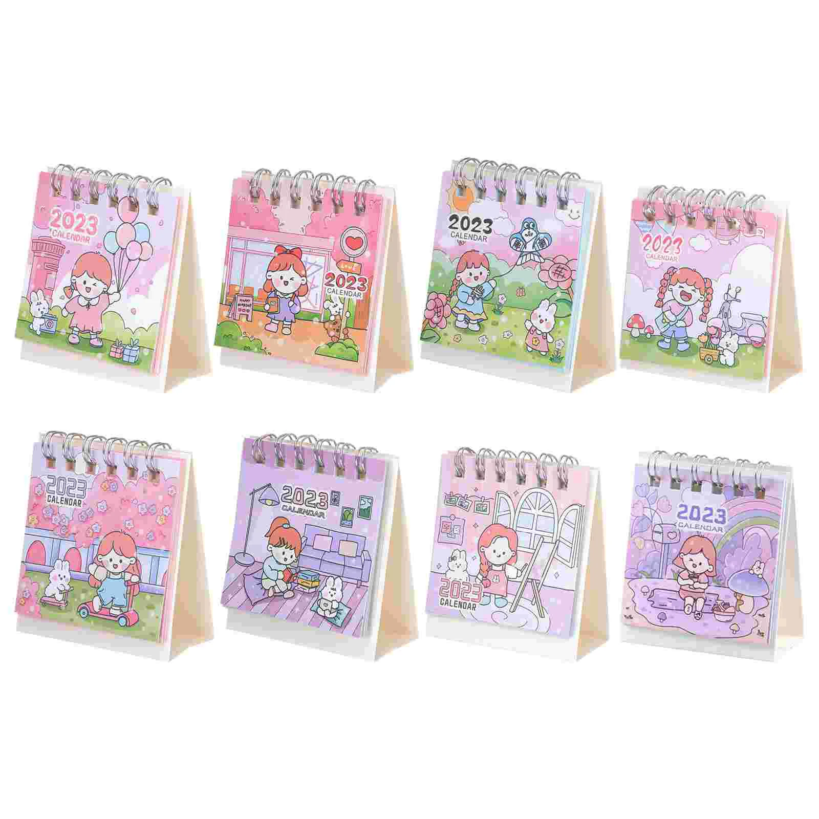 

8Pcs Cartoon Month Calendars Adorable Standing Calendars Desktop Mini Calendars