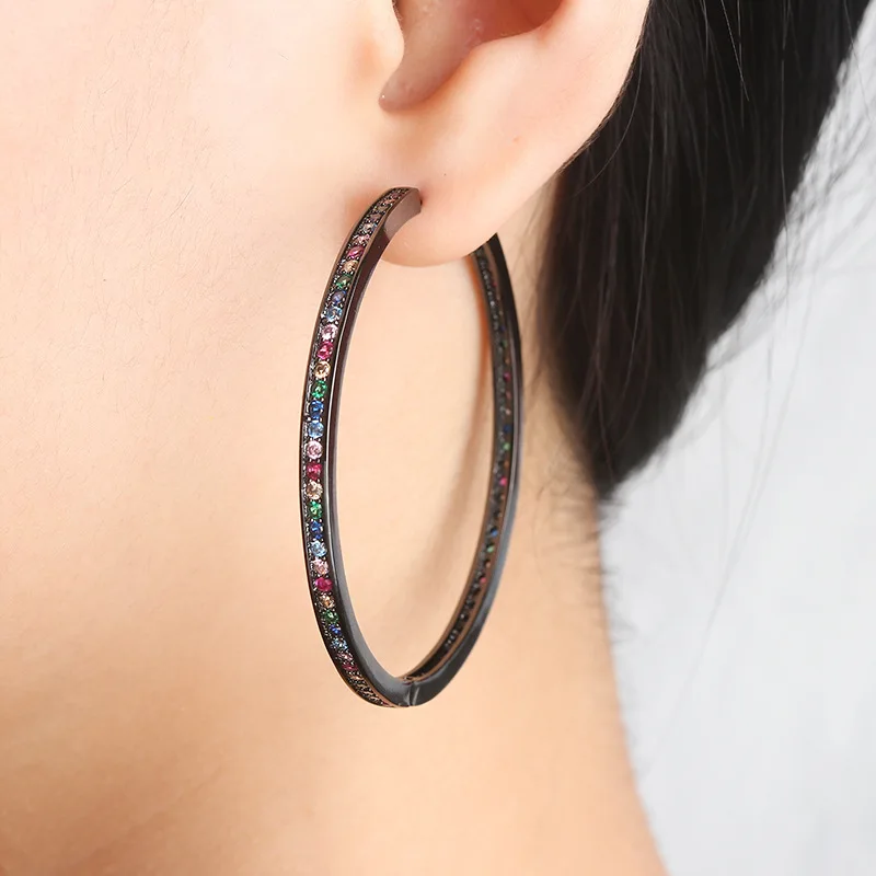 

South American fashion earrings female simple and elegant hand-set diamond colored zircon earrings temperament popular earrings