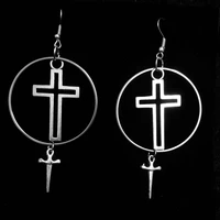 crux goth earrings gothic jewelry alternative accessories cross gift circle horror vampire vamp cosplay fashion