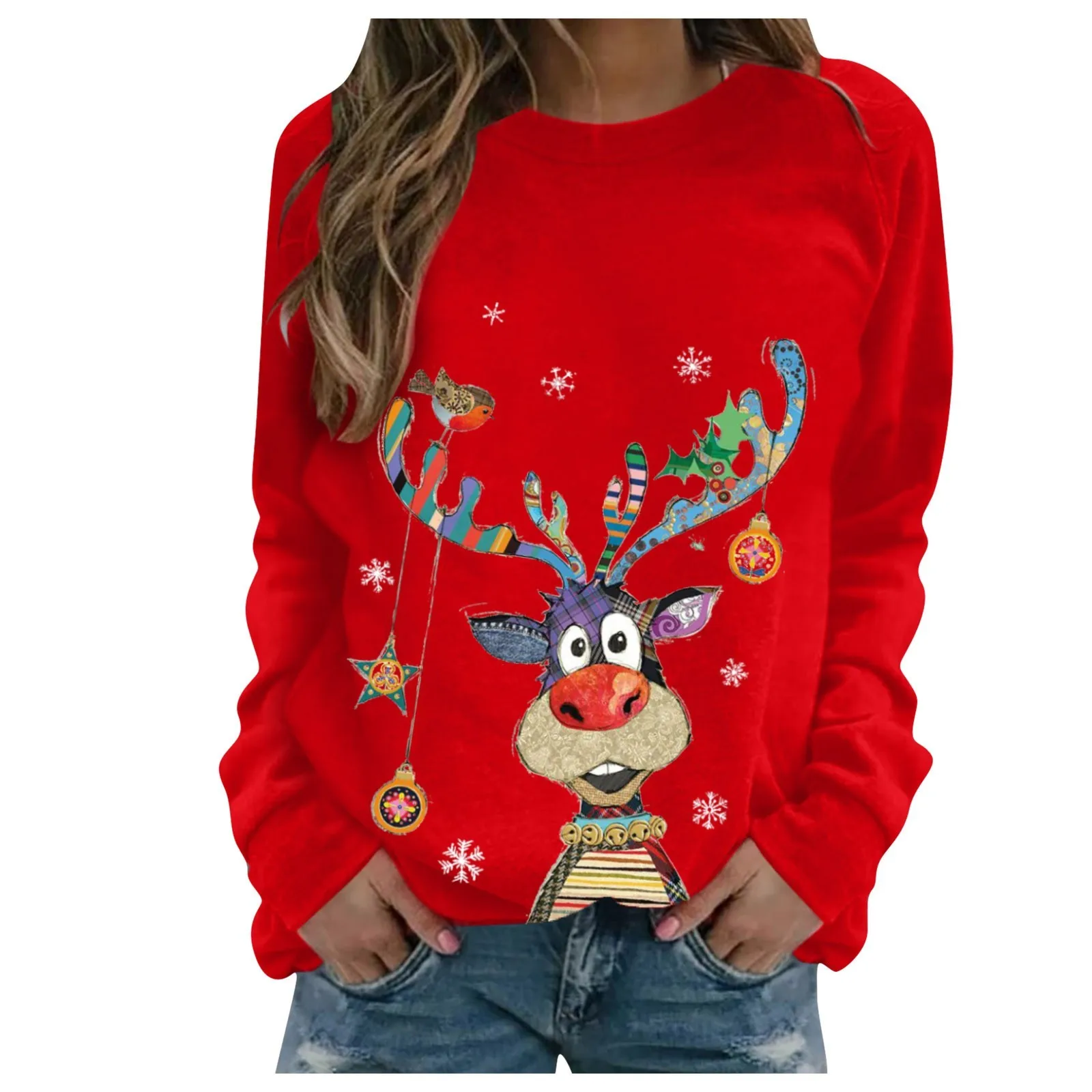 

Womens' Printed Sweatshirt Christmas Novelty Jumpers Xmas Sweater Tops Long Sleeve Crewneck Casual Pullover Plus Size 2023