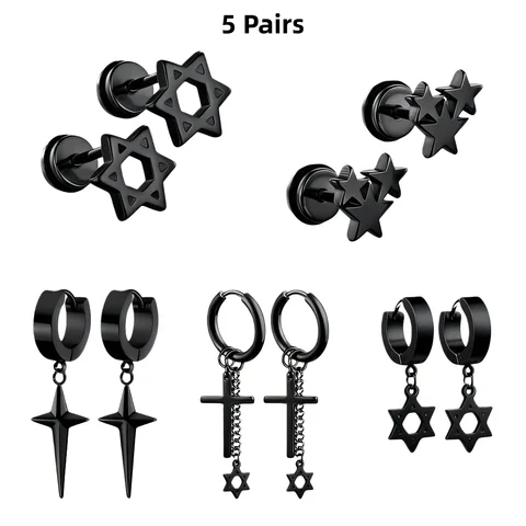 Серьги-гвоздики CHIEGEEY, 10 шт., черные, нержавеющая сталь