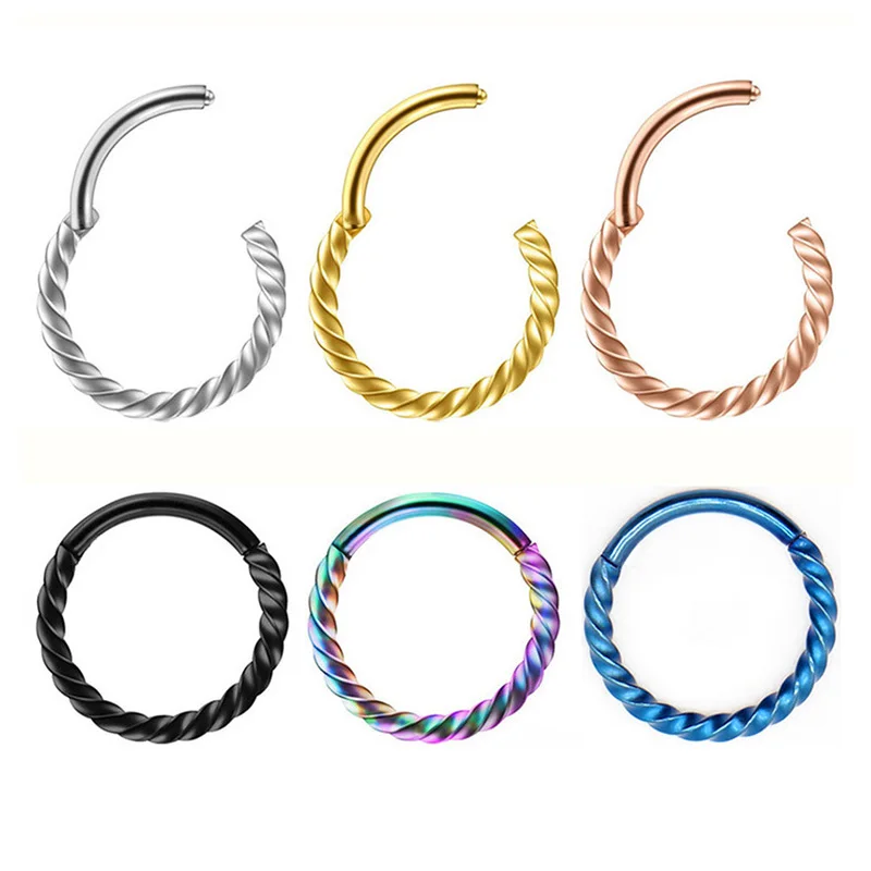 

1pc 8mm Stainless Steel Hinged Nose Septum Rings Twist Hoops Daith Helix Piercing Earrings Fashion Jewelry For Women Men 16G