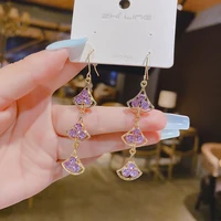 korean fashion fan shaped tassel long earrings for women 2022 purple simple accessories personalized temperament jewelry gifts