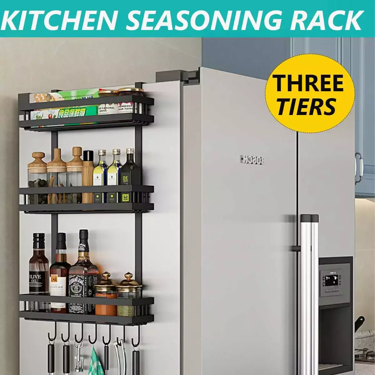 

2&3 Tier Multi-functional Refrigerator Storage Rack Fridge Shelf Sidewall Hanging Holder Kitchen Seasoning Organizer Hang Sh
