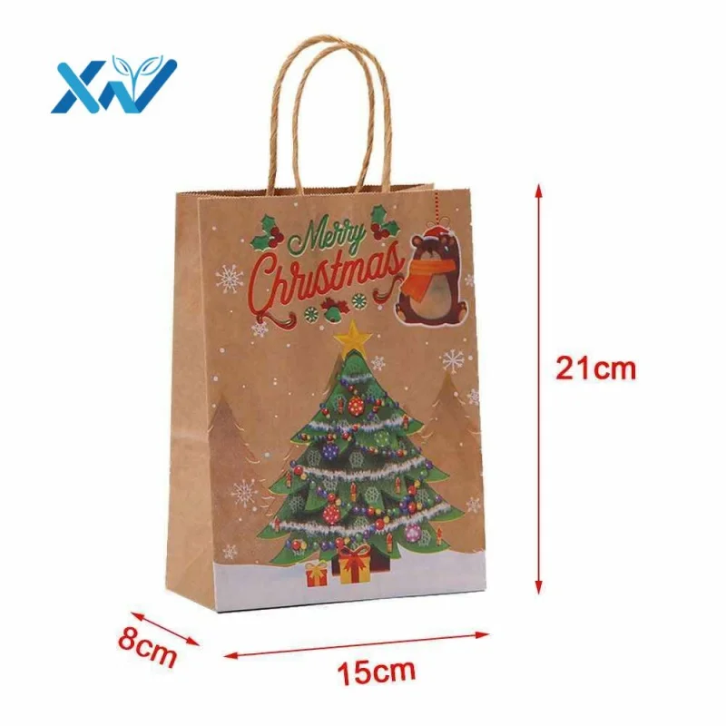 

Custom Printed Your Own Logo White Brown Kraft Gift Craft Shopping Paper Bag With Handles