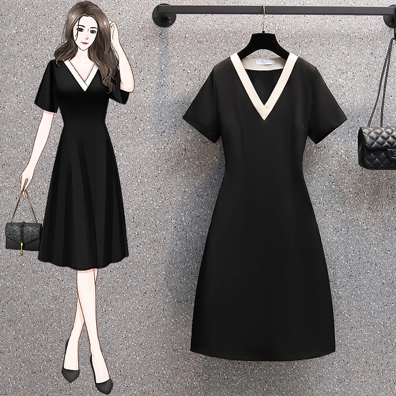 

Шифоновое женское платье с коротким рукавом, свободная повседневная модная комбинированная одежда с V-образным вырезом, на лето