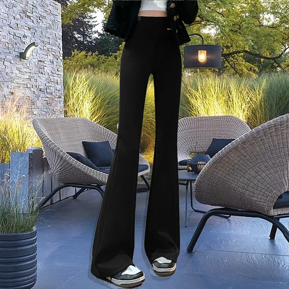 

Spring Autumn Women Shark Flared Pants Black Grey Elastic Slim High Waist Pants Trousers Causal Gym Sports Yoga Dance Trousers