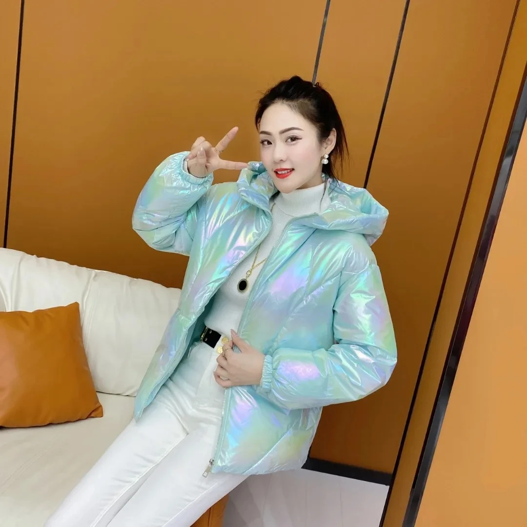 

Winter New Jacket Women 2023 Fashion Glossy Versatile Loose Cotton Coat Female Casual Hooded Short Thick Warm Parkas