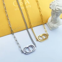 fashion stainless steel geometric gold color pendant neckalce creative lock chain adjustable neckalce for women man jewelry