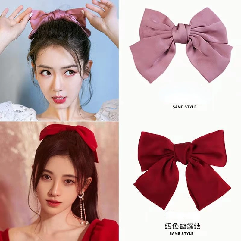 

Big Size Fashion Vintage Cross Hair Clips Hairpins Girls Red Bow Women Silk Scrunchie Sweet Headwear Make Up Barrettes Wholesale