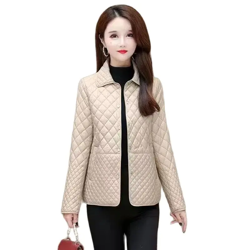 

Женская осенне-зимняя куртка, новинка 2023, клетчатое хлопковое Стеганое пальто со стразами, женская короткая Свободная Повседневная тонкая хлопковая верхняя одежда