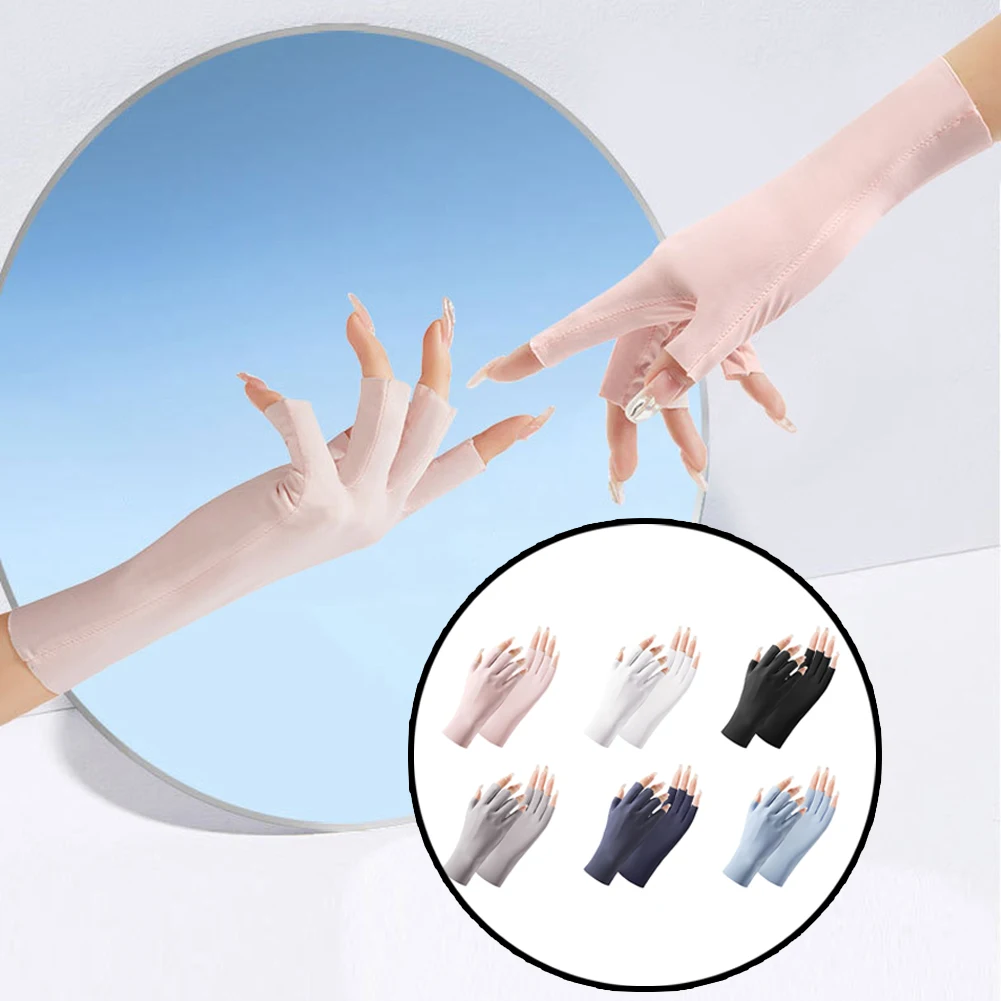 

Women Half Fingers Gloves Summer Breathable Thin Semi-Finger Driving Glove New Solid Sunscreen Anti-Uv Fingerless Glove Hot Sale