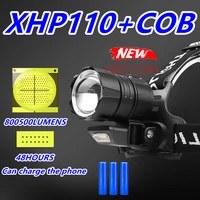 1000000lm xhp110 usb rechargeable led with cob light head lamp 6000mah powerful headlight hunting lantern waterproof use 3x18650