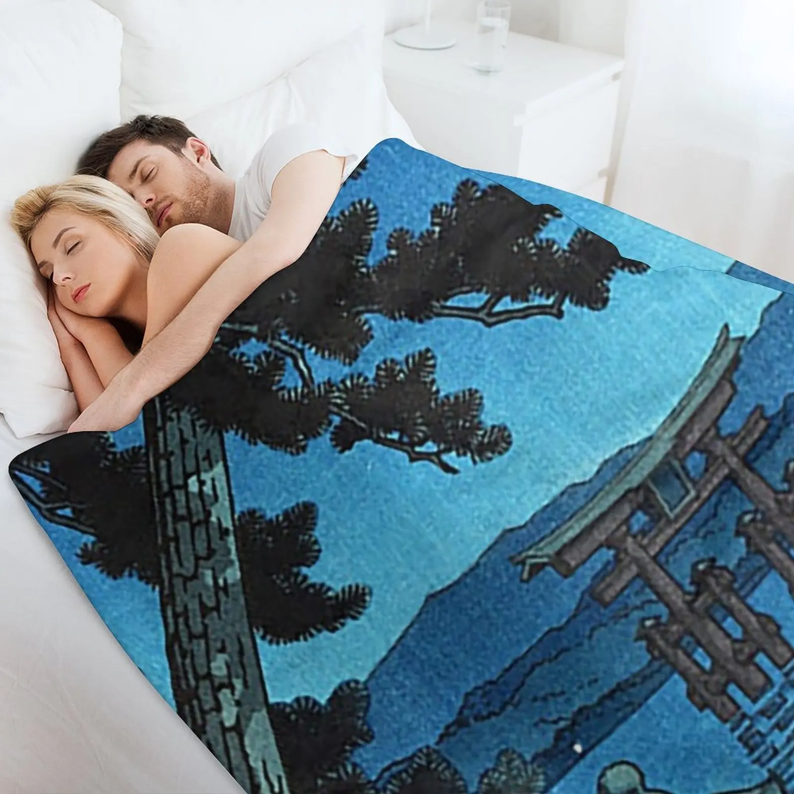 Moonlit Night - одеяло Hasui Kawase теплое зимнее декоративное для дивана роскошные