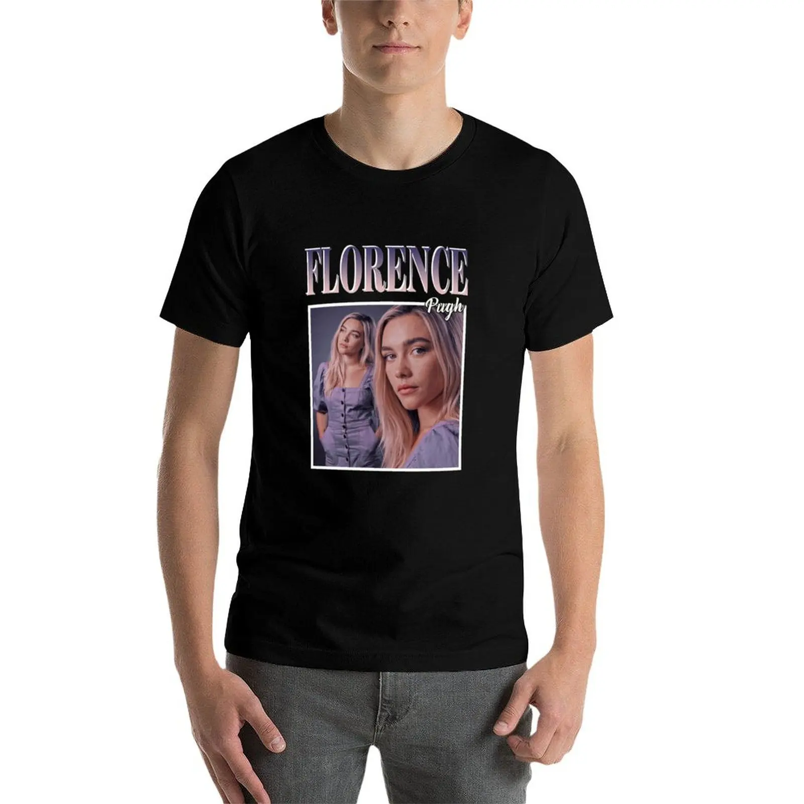 Фото Винтажная футболка Florence Pugh в стиле 90-х годов, классический топ с короткими рукавами и графическим принтом №4