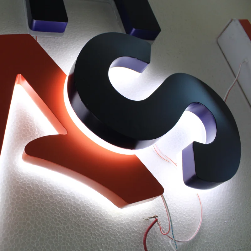 Factory Outlet outdoor back lit  Stainless steel led letter shop signs, facade rear lighted LED store logo signage lettering