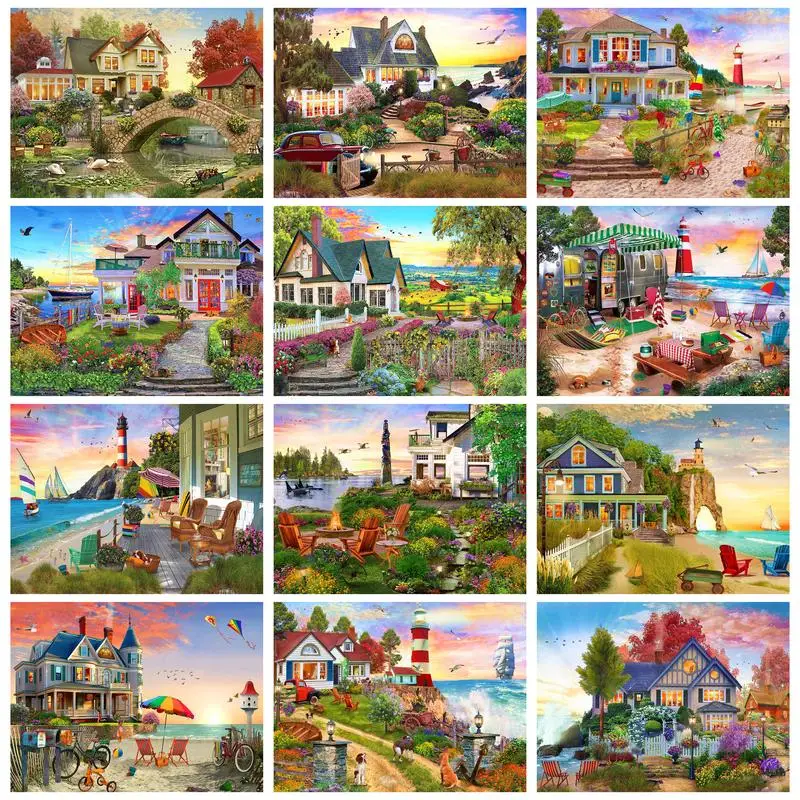 

PhotoCustom Oil Painting By Numbers Seaside Original Gift Painting By Number Scenery Painting Home Decor