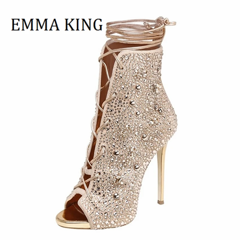 Женские блестящие женские Босоножки с открытым носком и шнуровкой спереди