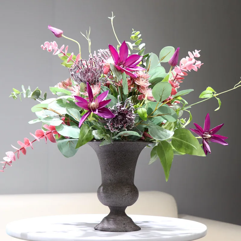DIY Purple Clematis Chrysanthemum (1 Set With Vase) Artificial Flower Arrangement Bonsai Designed Christmas Centerpiece - INDIGO