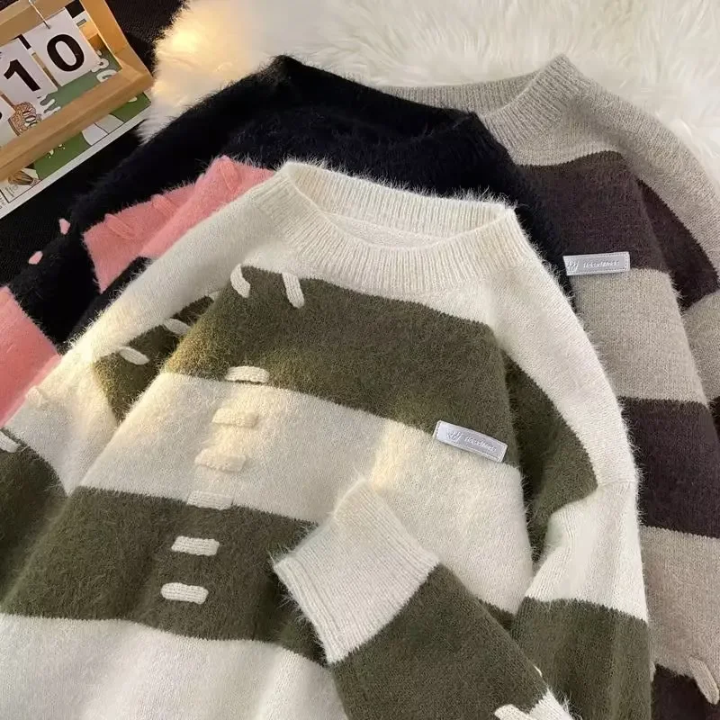 1950-е годы американский ретро милый стиль полосатая шерстяная одежда с круглым