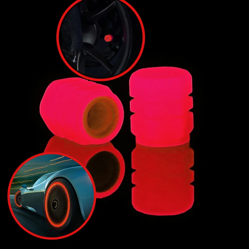 4pcs Luminous Car Tire Valve Cap with Split Car Logo Wheel Tyre Rim Stem Covers  Fluorescent Red Auto Accesorios