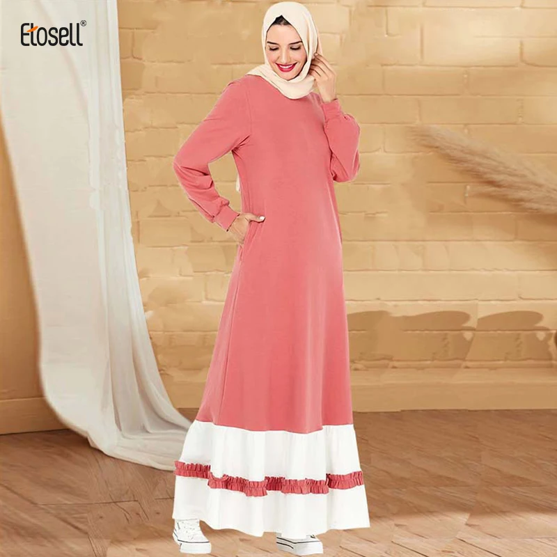 

ETOSELL Muslim Dress Abaya with Pocket Turkish Dresses Islam Clothing Abayas Women Caftan Moroccan Kaftan Robe Dubai Pakistan