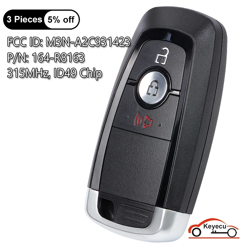 

KEYECU 3-кнопочный для Ford Bronco Edge Ecosport Explorer F150 F250 F350 Fusion Ranger Maverick Smart Remote Key Fob M3N-A2C 931423