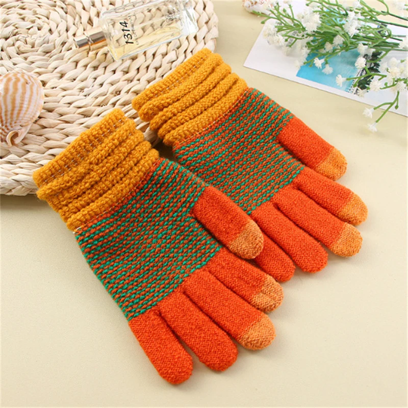 Ladies Fashion Knitted Splicing Winter Gloves Knitted Autumn Winter Warm Thickened Gloves Touch Screen Men's Ski Gloves 6 Colors