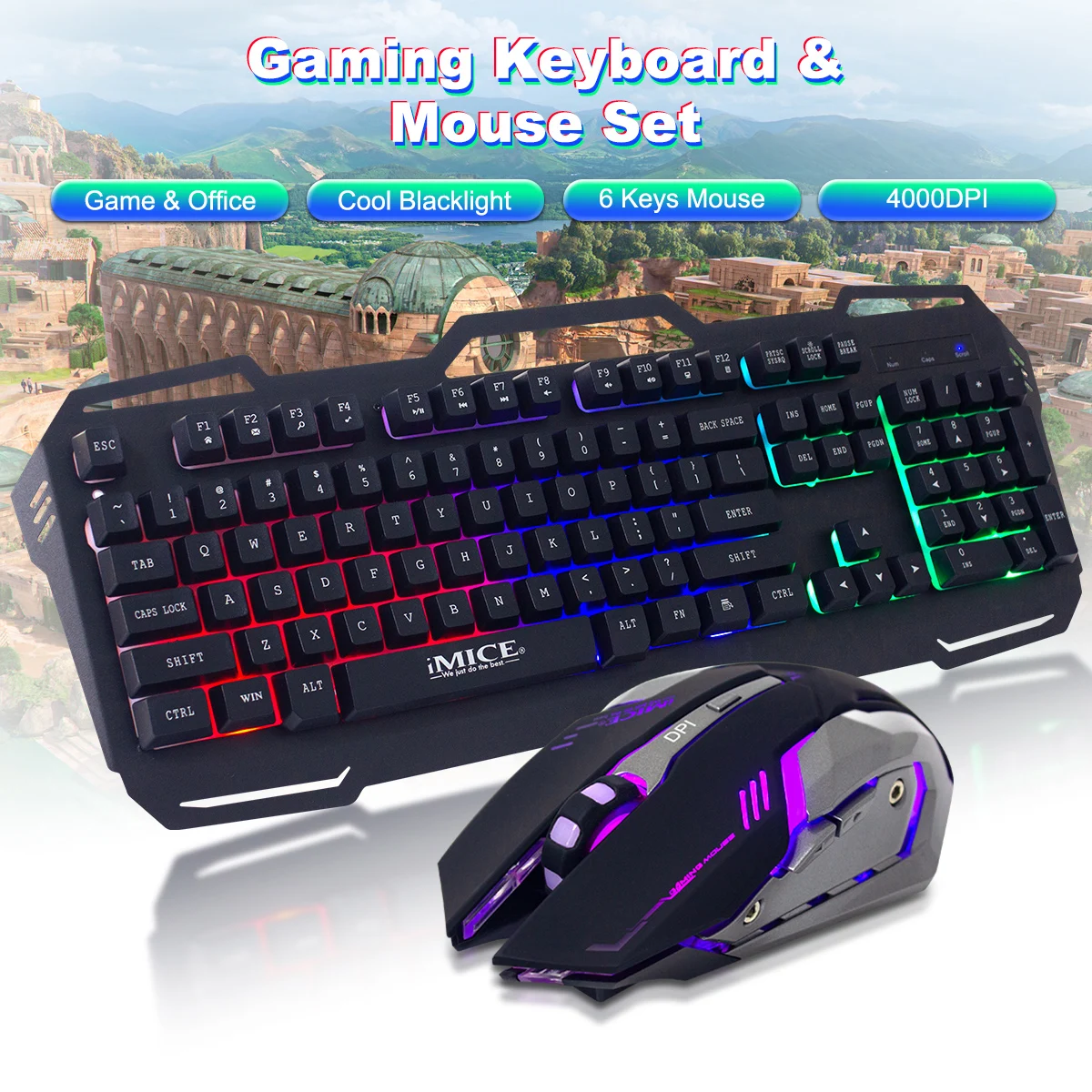 

Набор для PS4/PS3/Xbox One, разноцветная Радужная игровая клавиатура и мышь со светодиодной подсветкой
