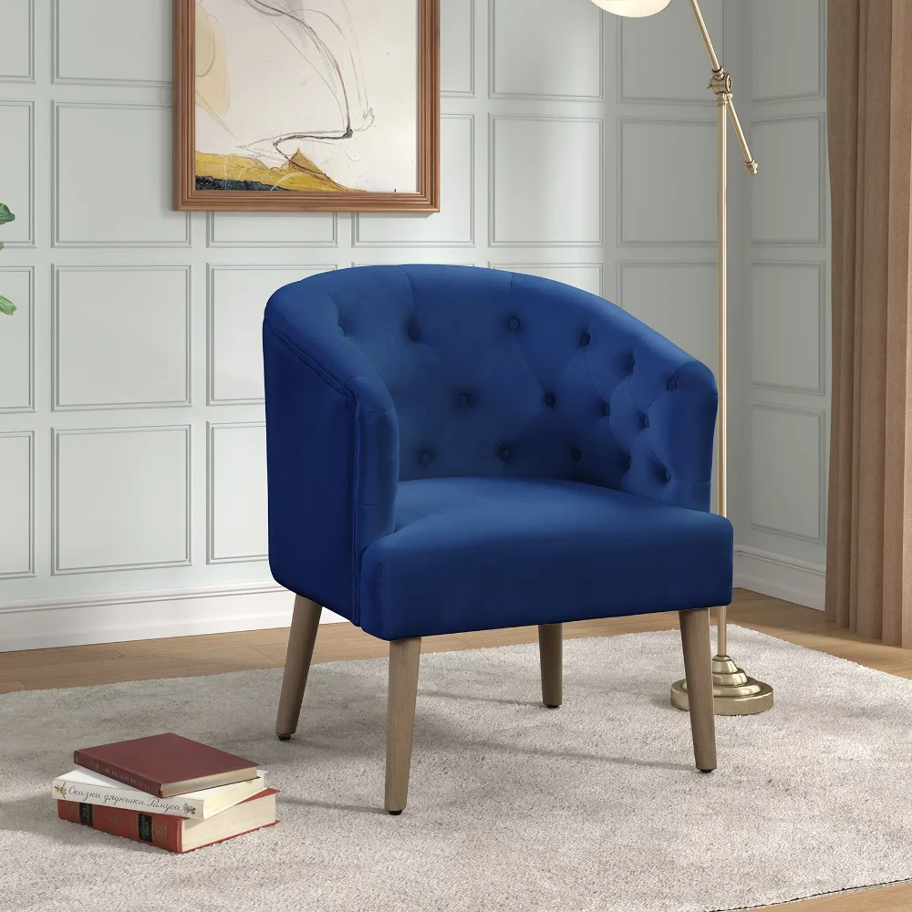 

Barrel Accent Chair,Deep Cobalt BLue, Velvet Upholstery Diamond-pattern Button-tufted Chair Backyxb
