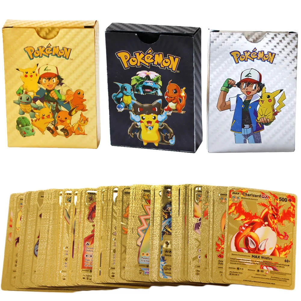 Карты Pokemon из металла золота Vmax GX английская испанская карта Charizard Pikachu редкая