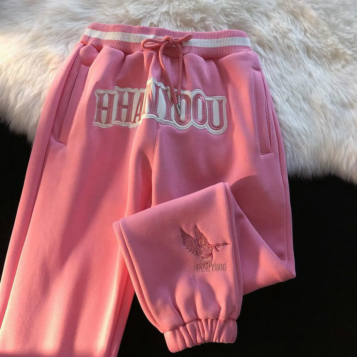 Женские брюки с Вышивкой Букв свободные спортивные женские повседневные