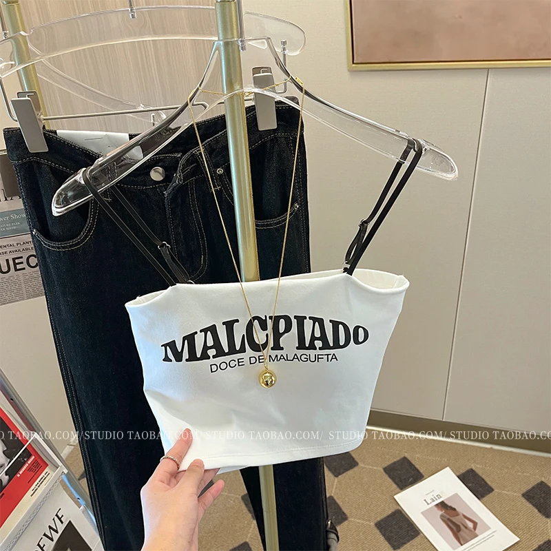 Retro Gyaru American Letters Cami Women Tube Top Inner wear Summer New Advanced Beautiful Fashion Short Jacket |