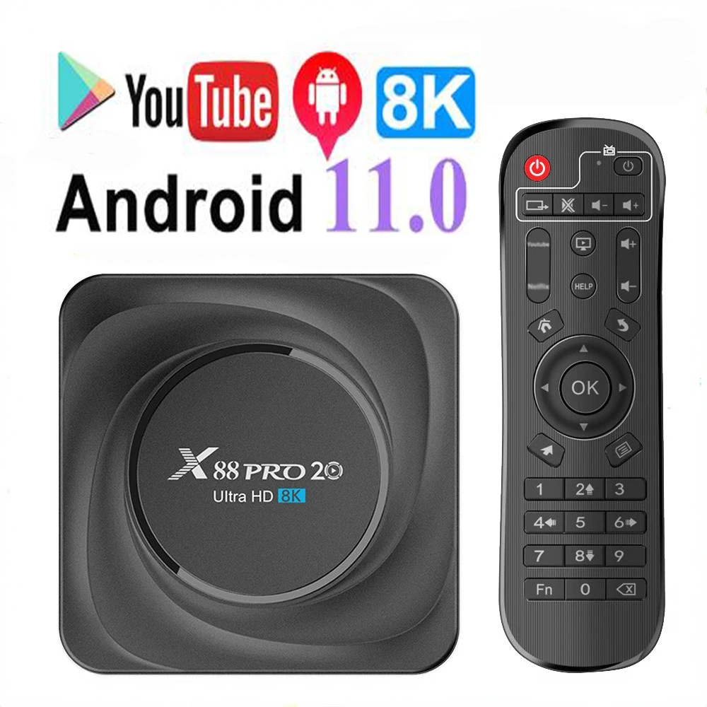 

X88 PRO 20 TV Box Android 11 Wifi RK3566 Quad Core HD 8K Bluetooth Support YouTube Lecteur Multimédia Accueil Android TV BOX
