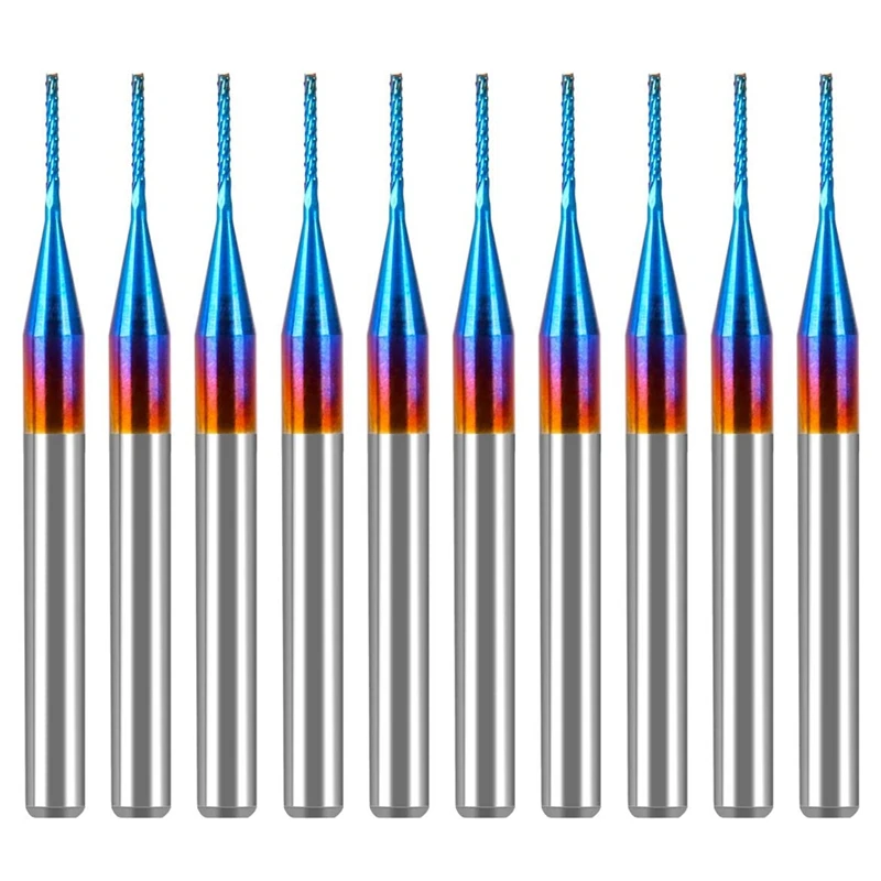 

10Pcs 0.6Mm Carbide End Mill Cutter,Super Nano Blue Coated Milling Cutter Engraving Milling Cutter Bits,1/8 Inch Shank