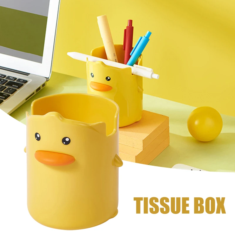 

Multifunctional Pen Holder Cup Cartoon Little Yellow Duck Design with Phone Holder Slot for Art Tools School Supplies Storage