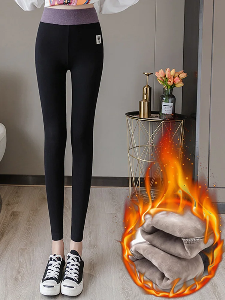 Winter Slim Solid Thermal Velvet Leggings Warm High Waist Women Comfortable Stretchy Skinny Sexy Leggins Wool Pants Ladies