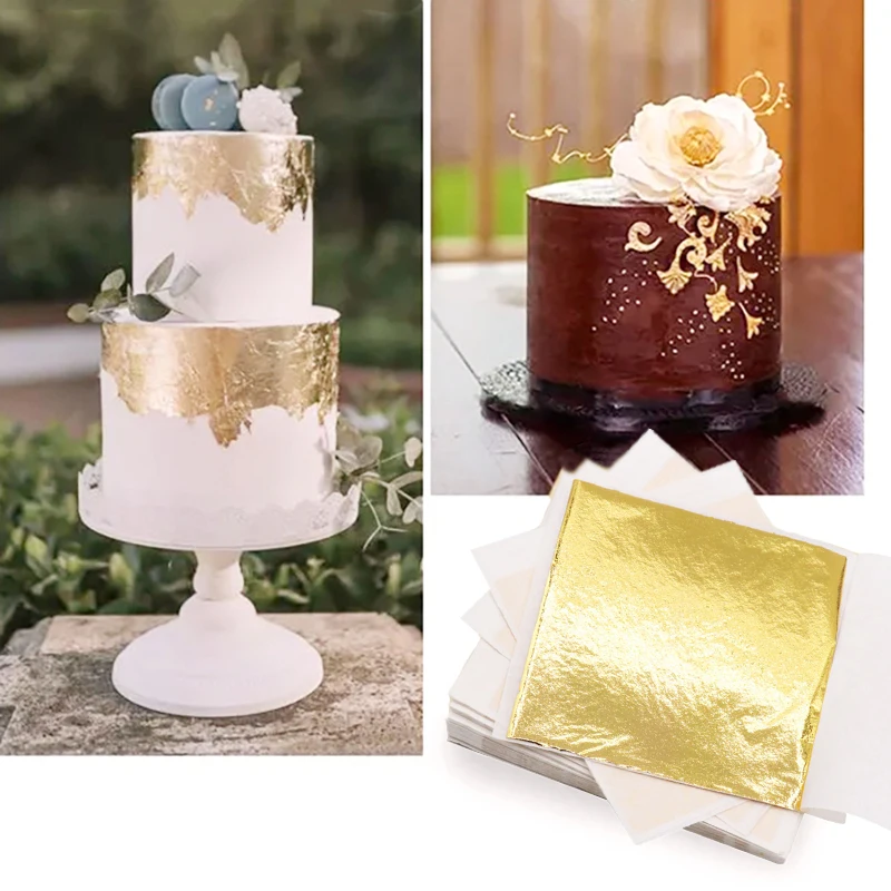 

100 Sheets Imitation Gold Silver Foil Paper Leaf Gilding DIY Art Craft Paper Birthday Party Wedding Cake Dessert Decorations