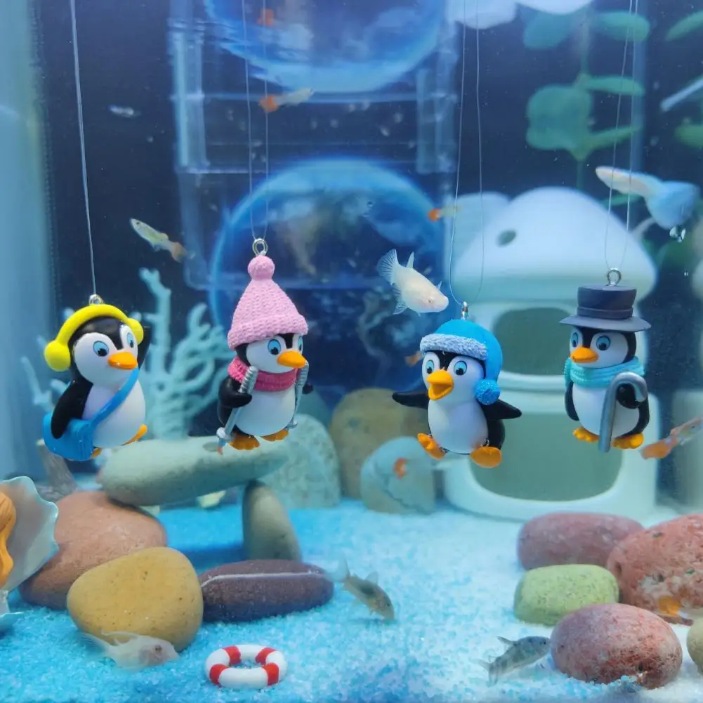 

1 Set Aquarium Landscaping Non-fading Vivid Penguin Shape Fish Tank Diver Floating Ornament for Home Kawaii Safe PVC Material