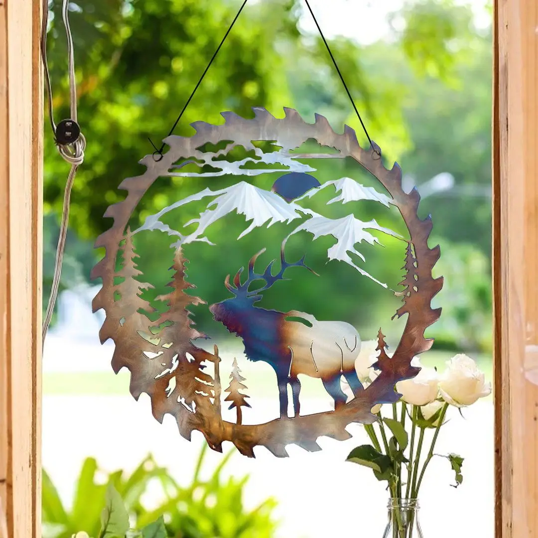 

Elk Metal Art Wall Art Decor for Garden Living Room Decoration Round Iron Elk Tree Flower Outdoor Wrought Iron Wall Art Circles