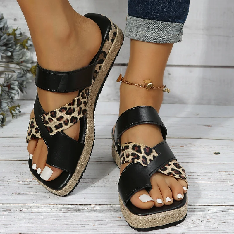 

Square Toe Platform Shoes Women 2023 Summer Hemp Rope Ethnic Style Sandals Women Size 43 Closed Toe Slippers Pantuflas De Mujer