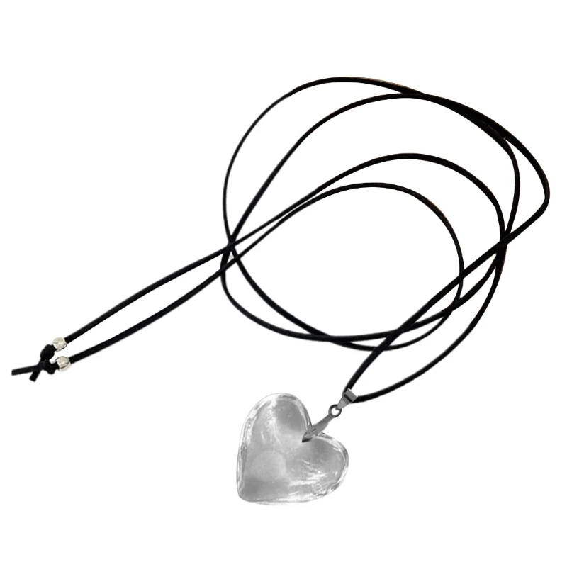 

Goth Black Rope Big Heart Pendant Choker Necklace for Women Elegant Jewelry DropShip