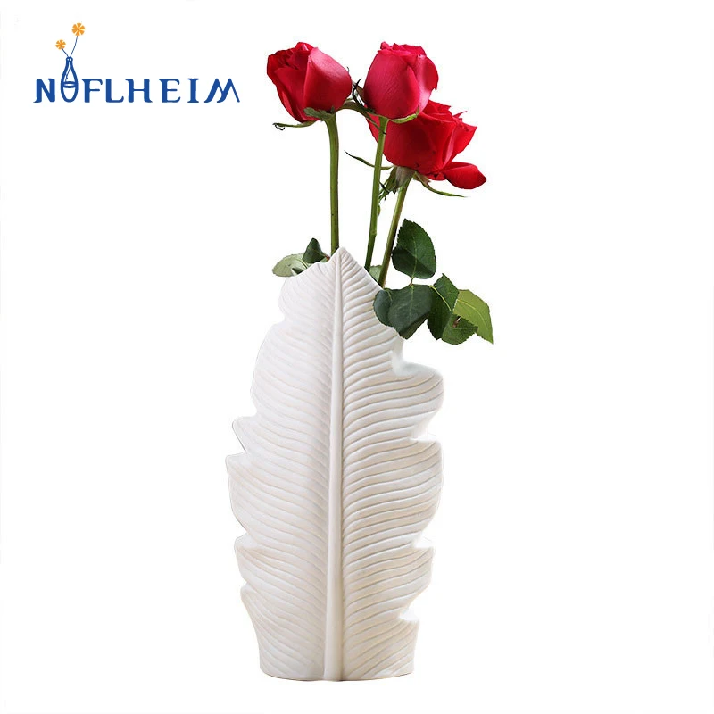 

NIFLHEIMCeramic Craft Leaf Vase Shape Nordic Simple Flower Pot Home Decor Office Ornaments Living Room Bedroom Countertop