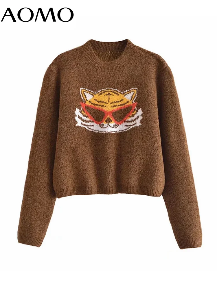 

Женский трикотажный свитер AOMO, винтажный пуловер с круглым вырезом и длинным рукавом, 3H577A