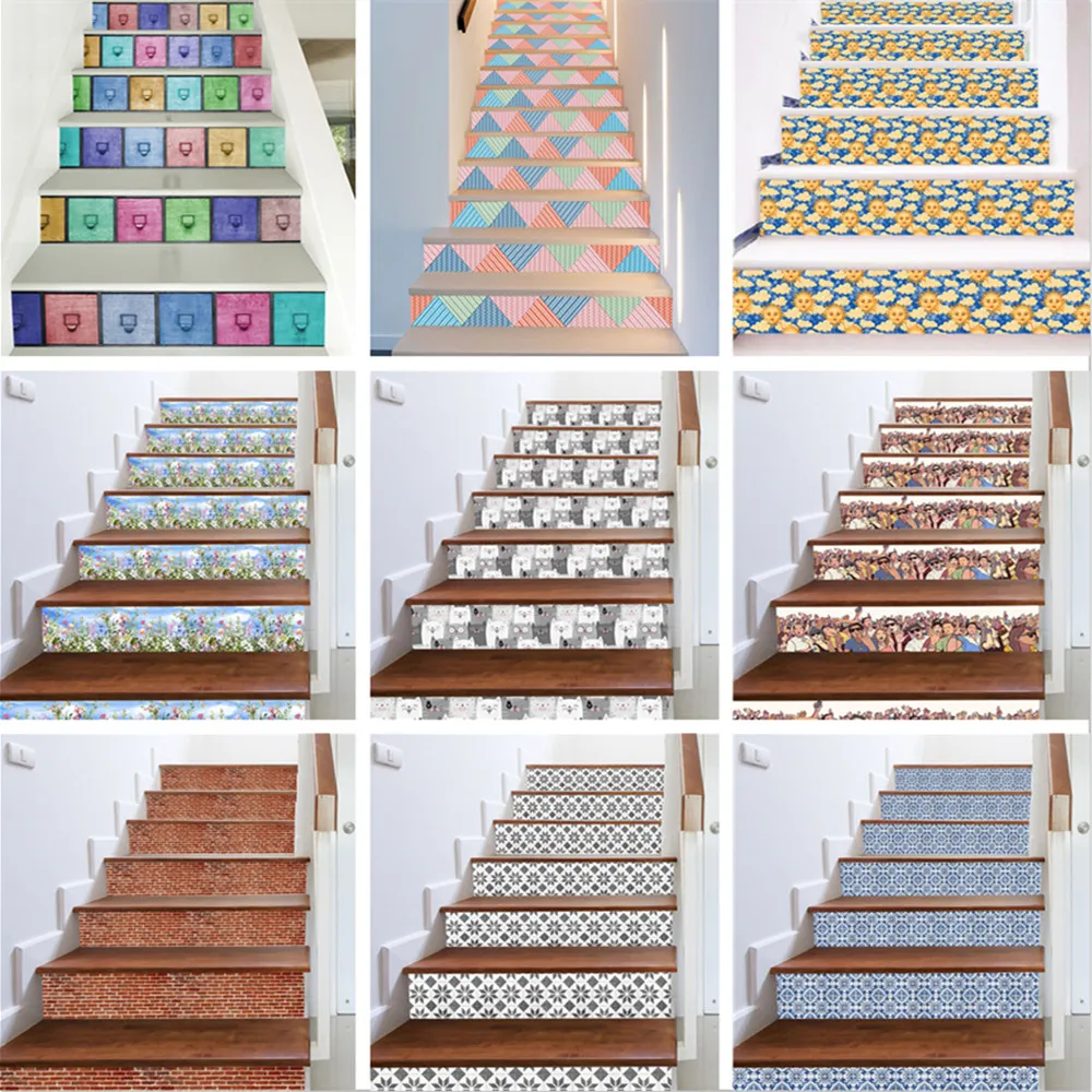 

13Pcs/Set Cute Cat Brick Staircase Sticker Home Stair Decor Wallpaper Adhesive Vinyl Stairs Renovatie Pattern Mural Trapstickers