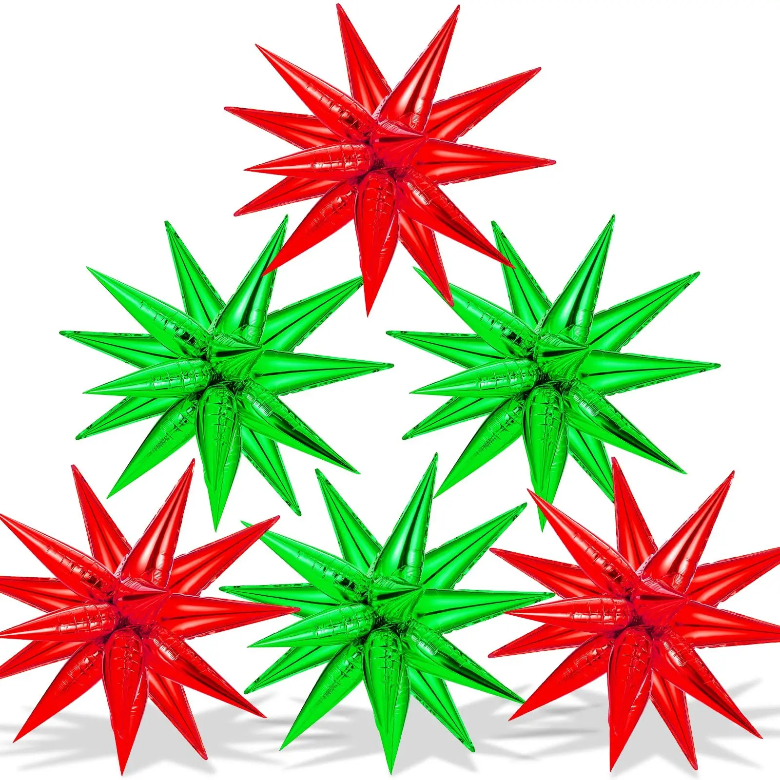 

72Pcs Star Balloons Explosion Christmas Star Cone Balloons Red and Green Foil Mylar Spike Balloons Birthday Party Supplies Decor