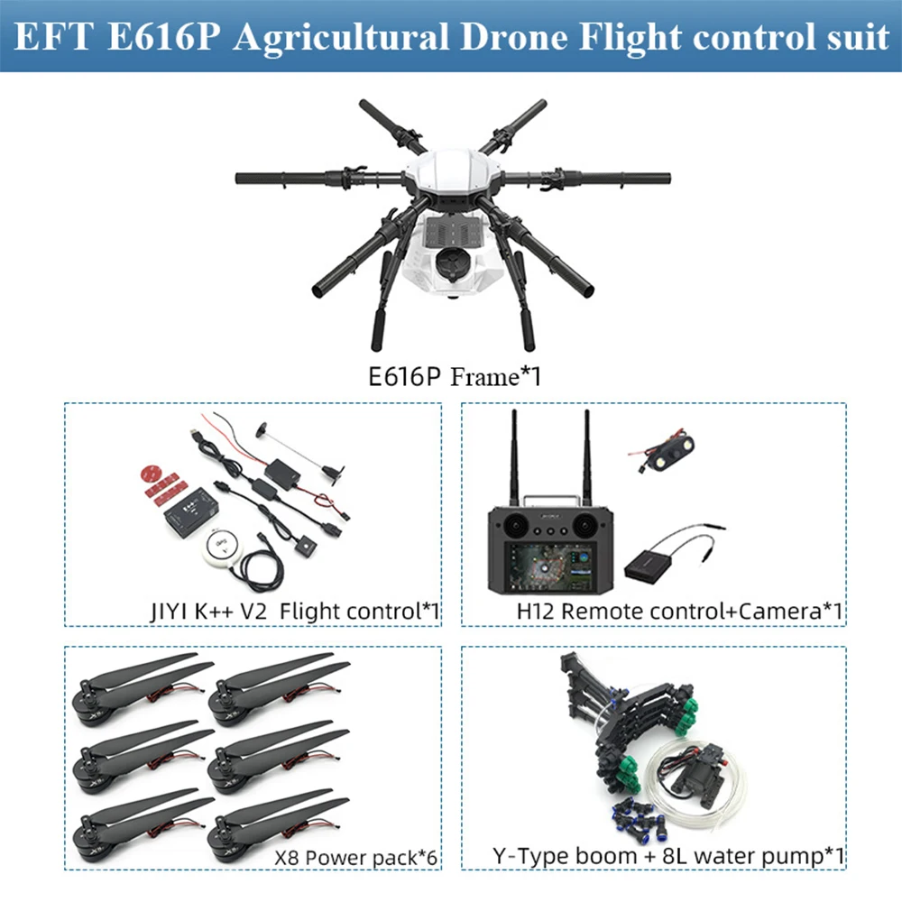 

Agriculture Drone EFT E610P E616P E620P 6 Axis 10L 10KG Foldable Propeller High Power Battery Hobbywing motor X8 water pump 8L