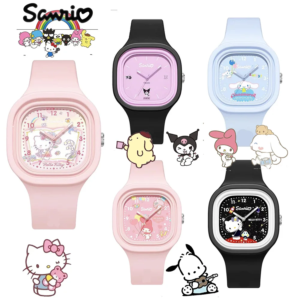 

Часы Sanrio HelloKitty MyMelody Cinnamoroll Kuromi Мультяшные силиконовые кавайные Детские Кварцевые часы