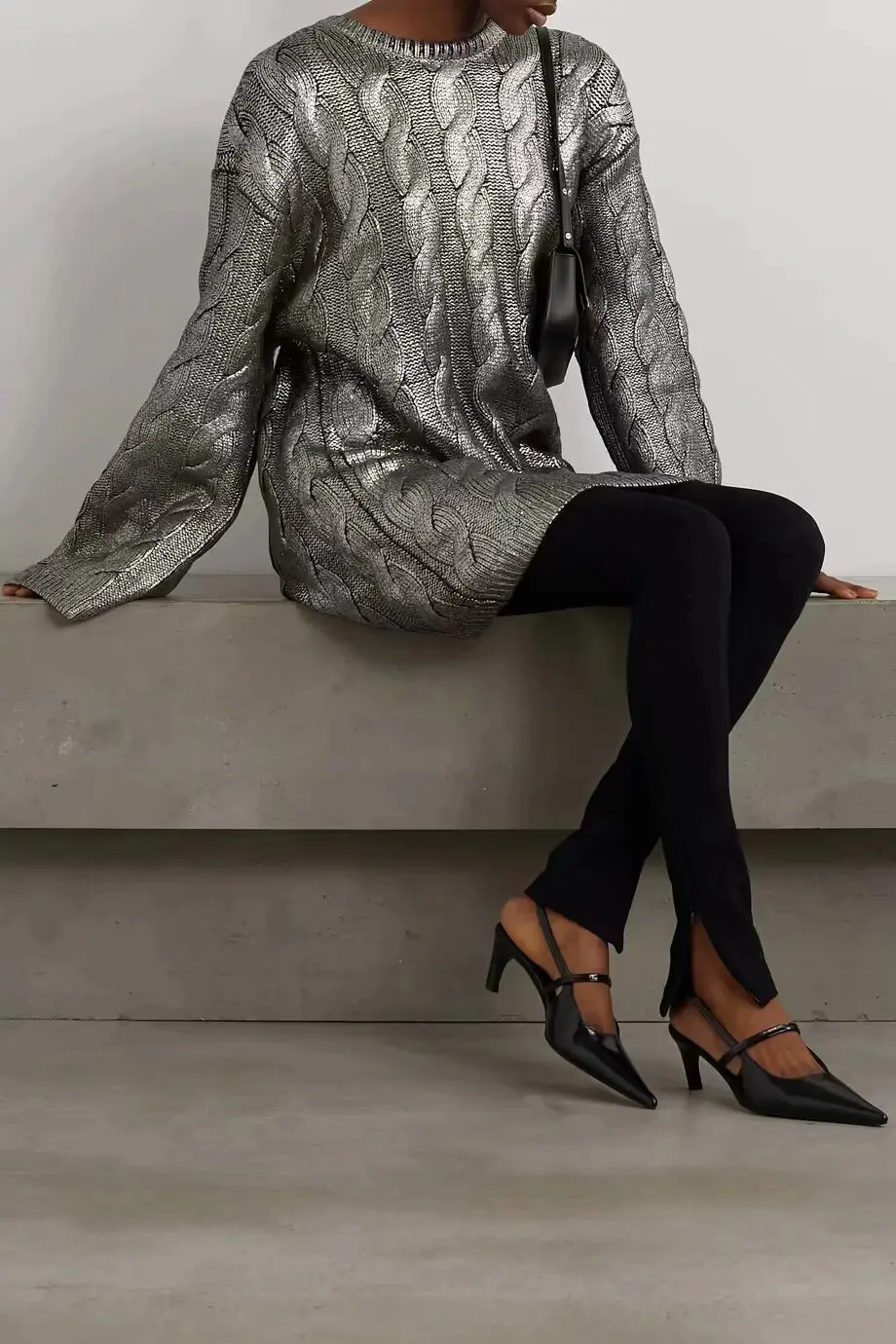 2024 свитер из серебристой фольги женские вязаные свитера с металлическим блеском